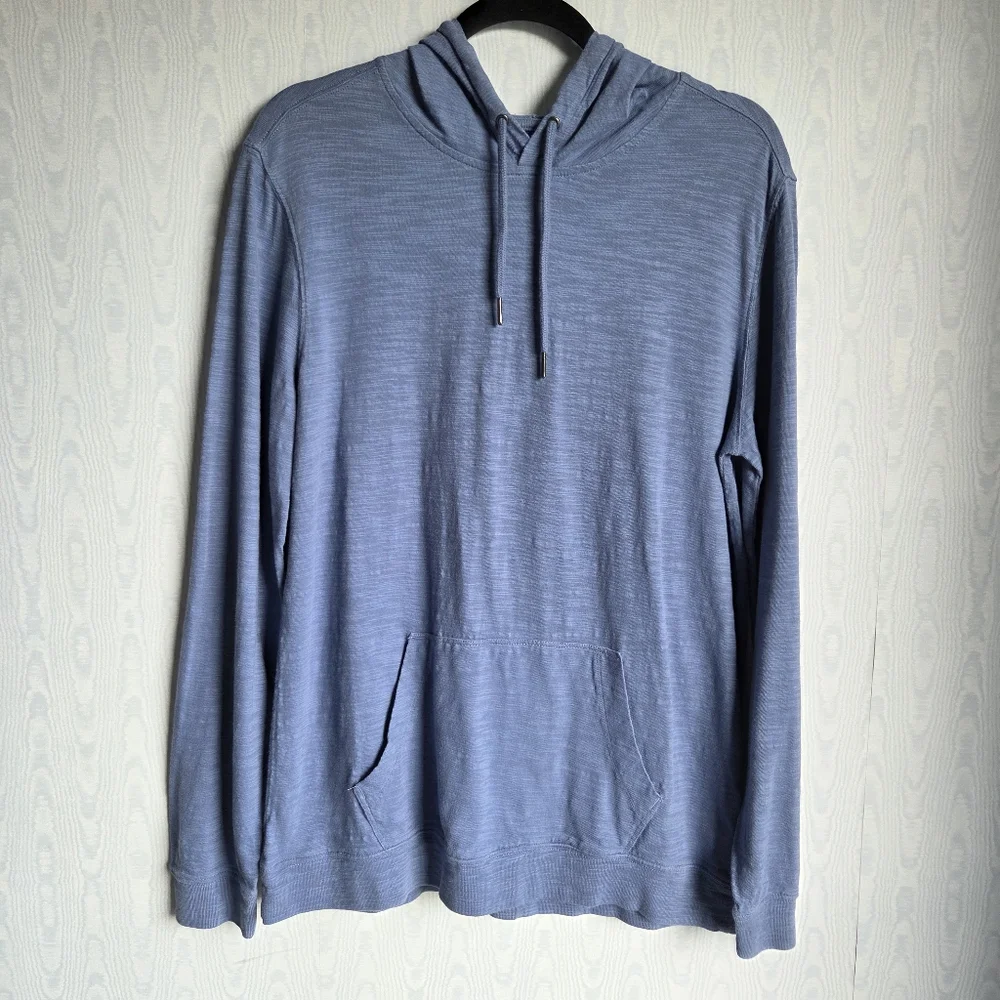 Men's George Slub Knit 100% Cotton Lightweight‎ Blue Drawstring Hoodie M
